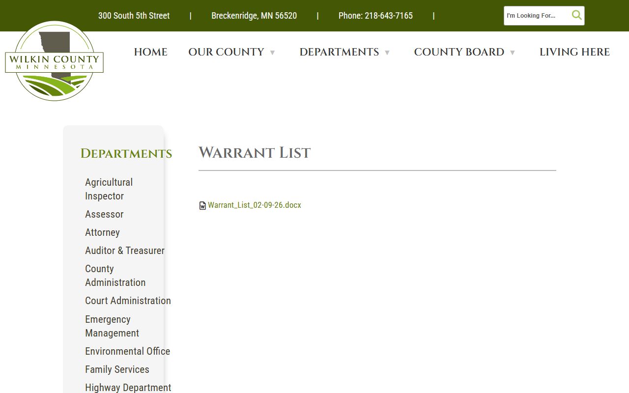 Wilkin County warrant list for active arrest warrants in Minnesota