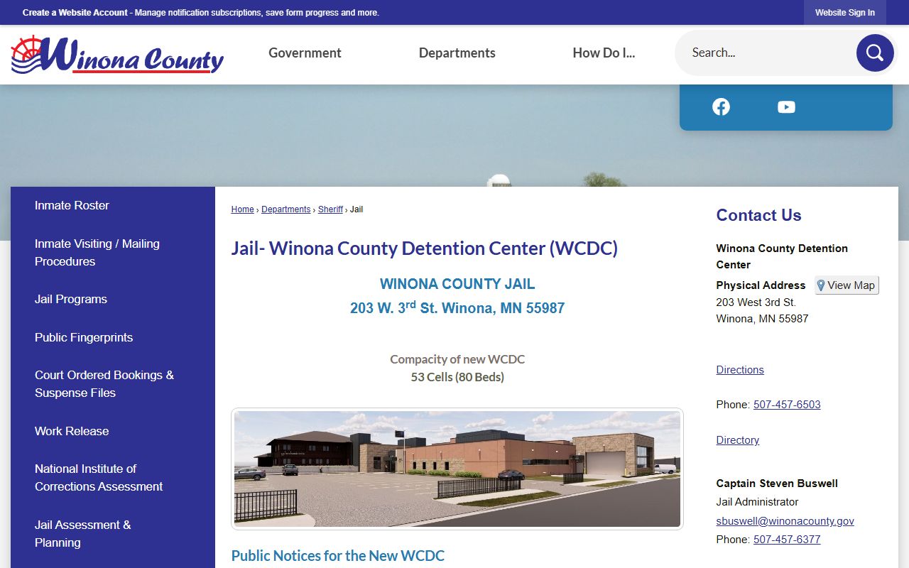 Winona County Detention Center jail information for arrest records