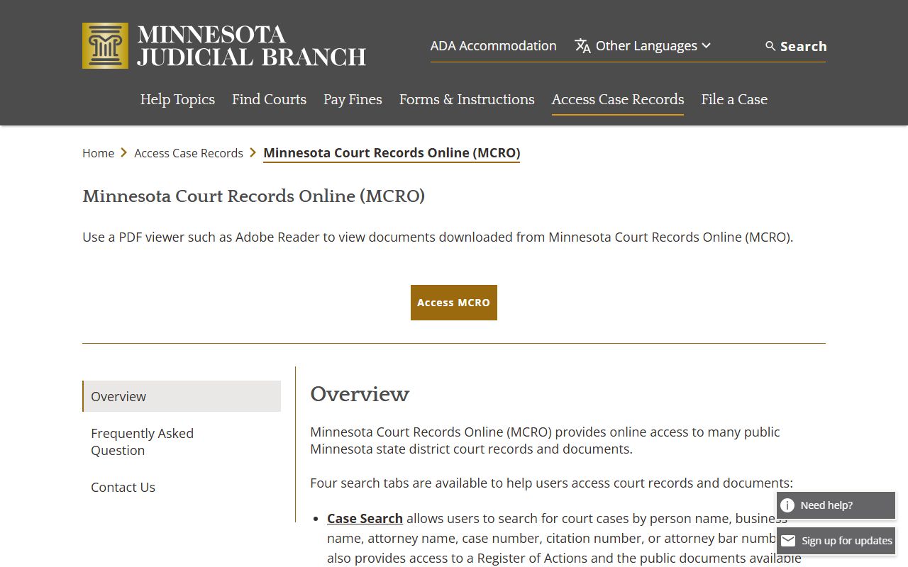 Minnesota Public Access MPA remote court records system